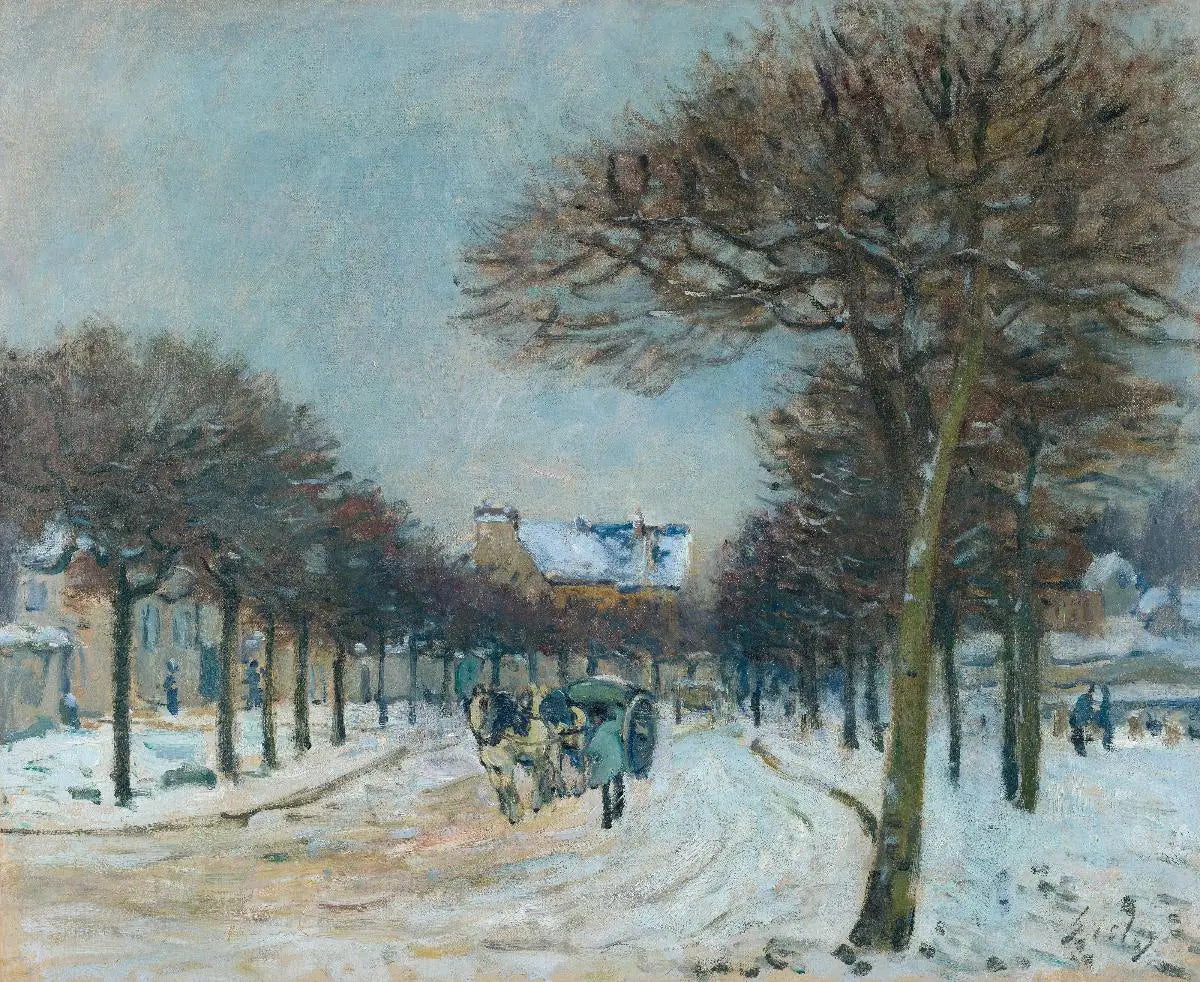 Route contournant l’Abreuvoir de Marly-le-Roi, temps de neige - Alfred Sisley image 1 copie de tableau peinte à la main