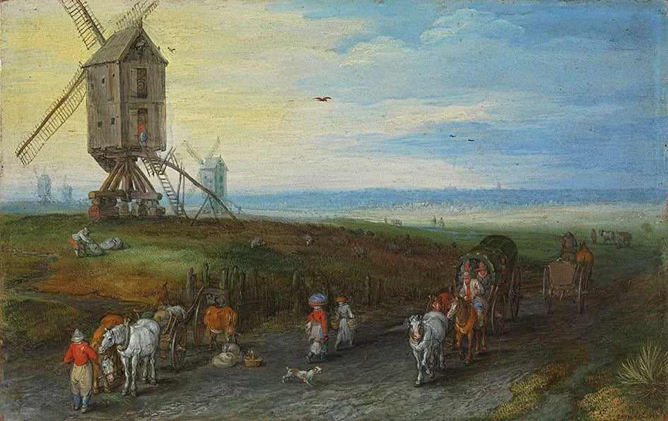 Route de campagne avec moulin à vent - Jan Brueghel l'Ancien image 1 reproduction artisanale de tableau