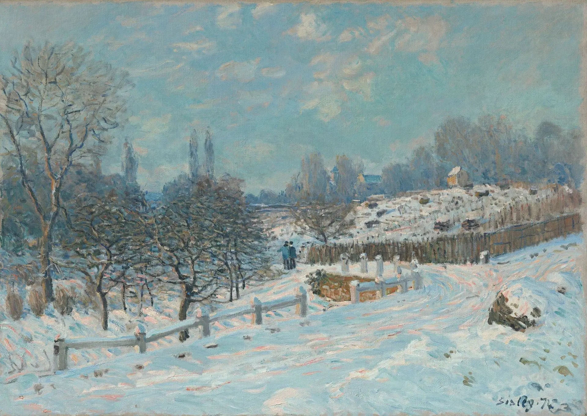 Route de Louveciennes effet de neige - Alfred Sisley image 1 reproduction de peinture à l’huile