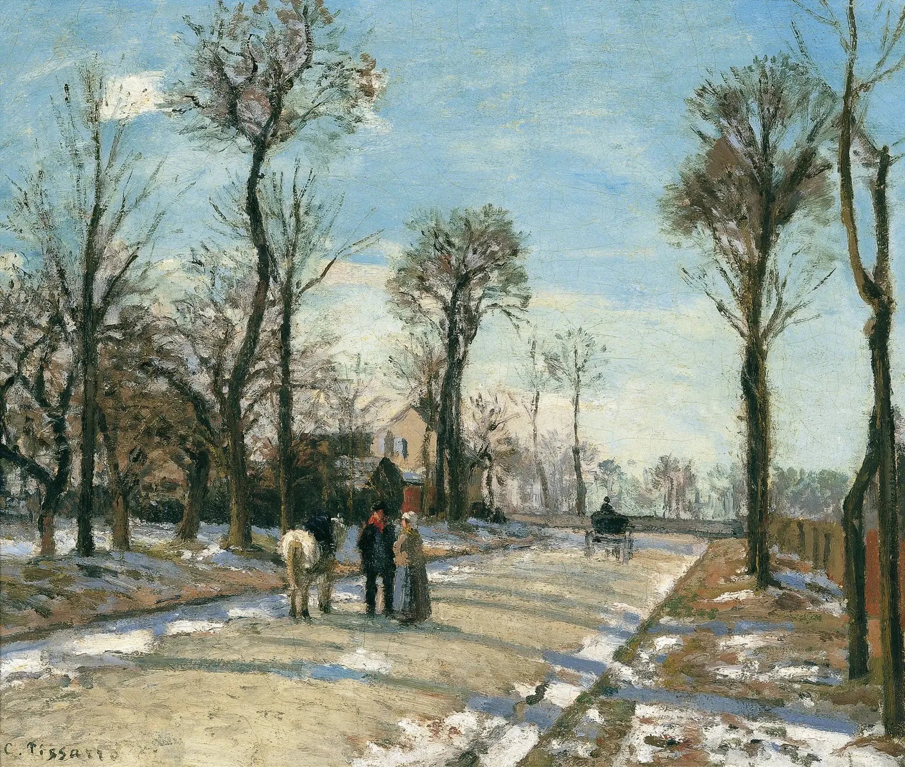 Route de Versailles, Louveciennes, soleil et neige d'hiver - Camille Pissarro image 1 reproduction réalisée par Alpha Reproduction