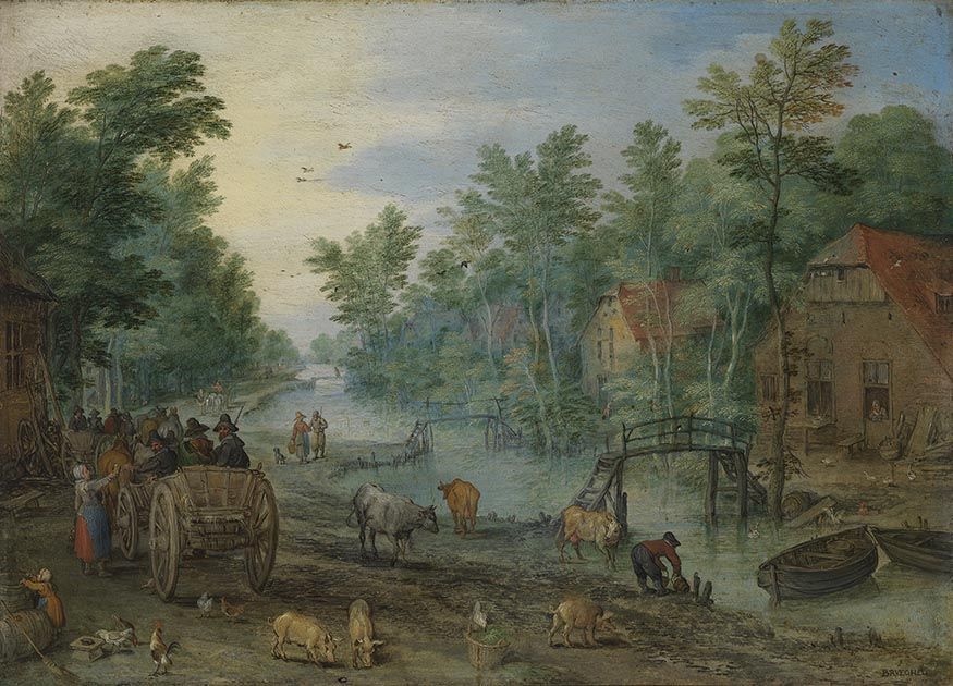 Route longeant un cours d'eau - Jan Brueghel l'Ancien image 1 copie peinte à la main à l’huile
