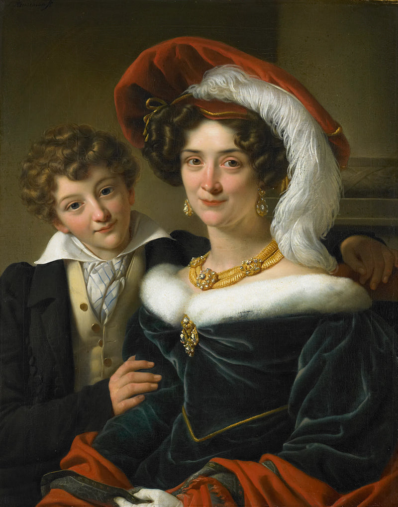 Rudolphina Wilhelmina Elizabeth de Sturler (1798-1873). Deuxième épouse du comte Johannes van den Bosch avec leur fils Richard Leeuwenhart - Cornelis Kruseman