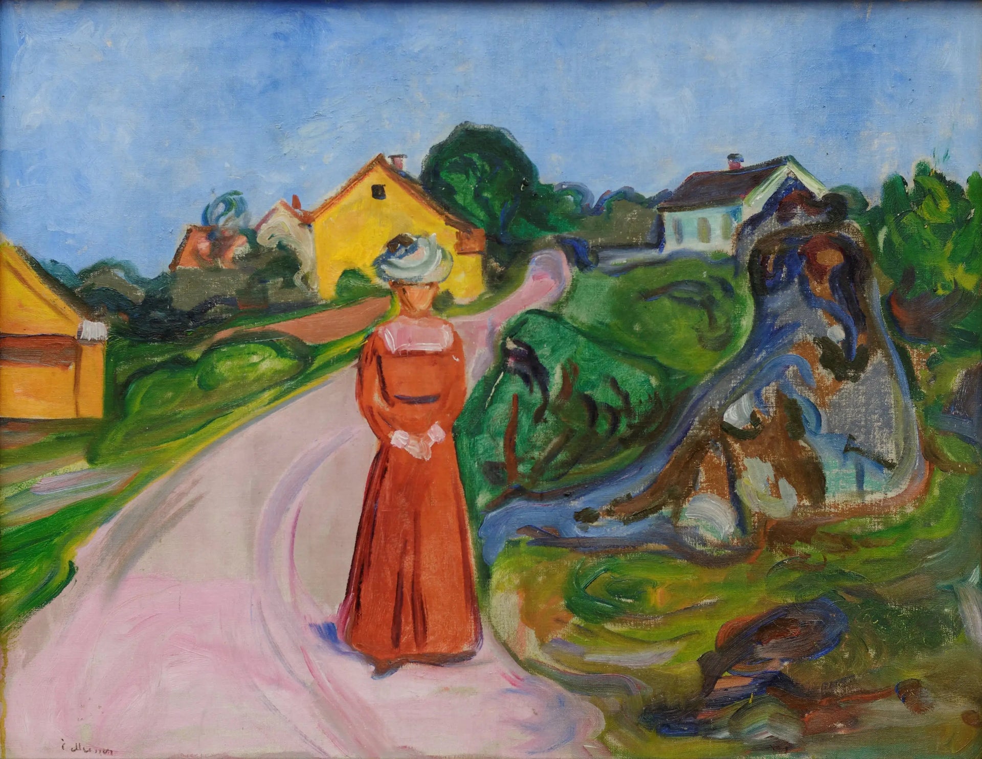 rue d'Åsgårdstrand et Femme en robe rouge - Edvard Munch image 1 reproduction d’œuvre d’art à l’huile