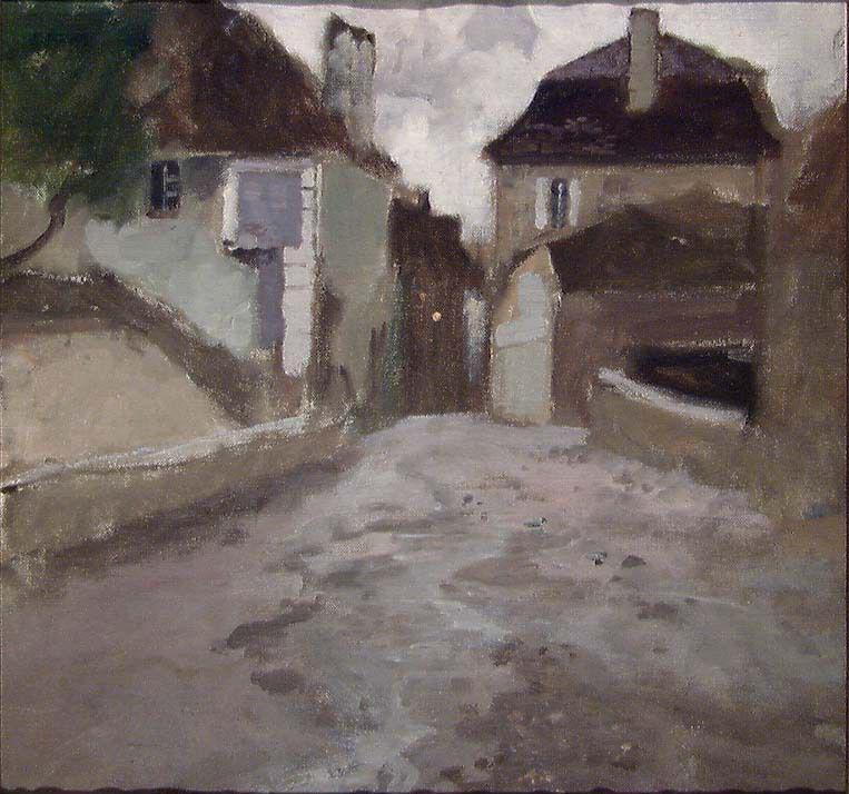 Rue du village sous un ciel couvert - Frits Thaulow image 1 copie peinte à la main à l’huile