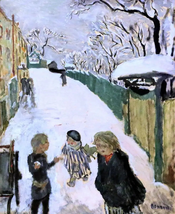 Rue sous la neige avec jeu d'enfants - Pierre Bonnard image 1 reproduction d’œuvre d’art à l’huile