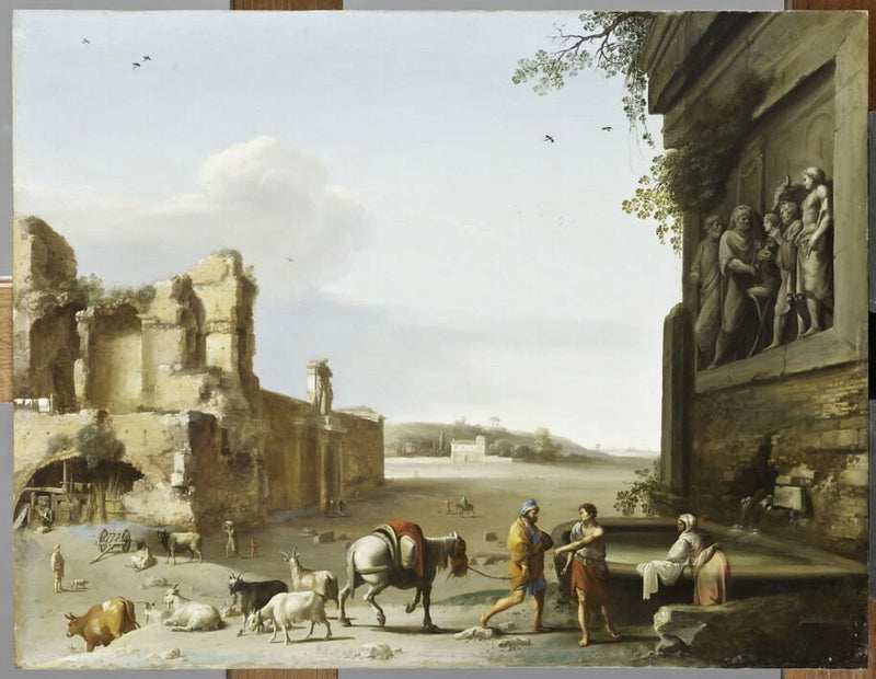 Ruines de l’ancienne Rome avec un bas-relief représentant le sacrifice de l’empereur Marc Aurèle - Cornelis van Poelenburgh