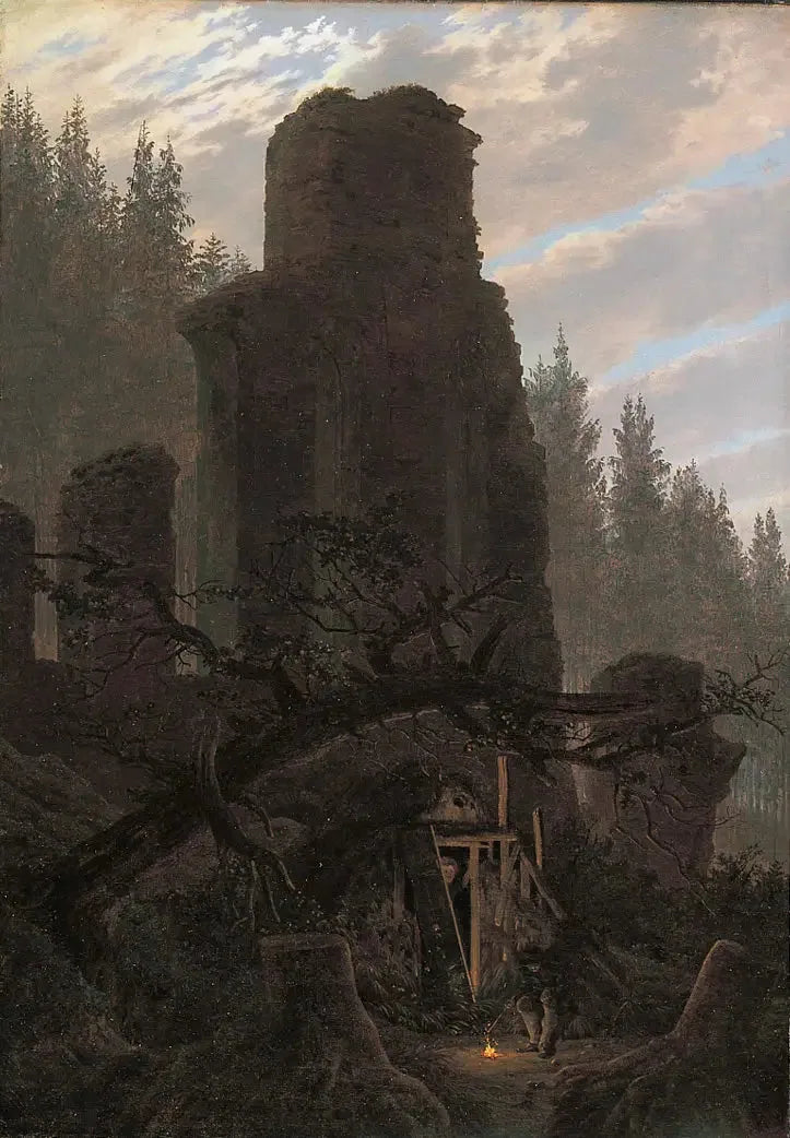 Ruines au crépuscule (Ruine de l'église dans la forêt) - Caspar David Friedrich image 1 reproduction artisanale de tableau