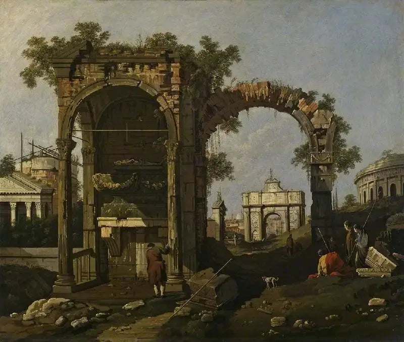 Ruines avec figures - Canaletto image 1 reproduction de peinture à l’huile
