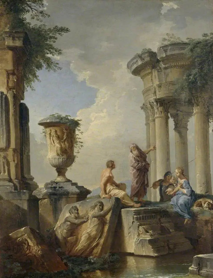 Ruines avec un prophète et d'autres figures - Giovanni Paolo Panini image 1 copie peinte à la main à l’huile