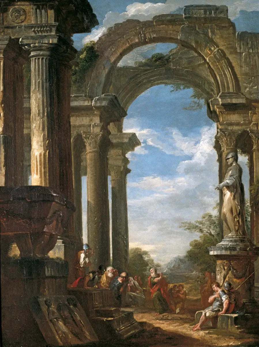 Ruines d'un temple avec un apôtre prêchant - Giovanni Paolo Panini image 1 reproduction réalisée par Alpha Reproduction
