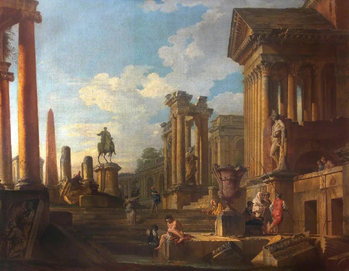 Ruines romaines avec figures - Giovanni Paolo Panini image 1 copie peinte à la main à l’huile