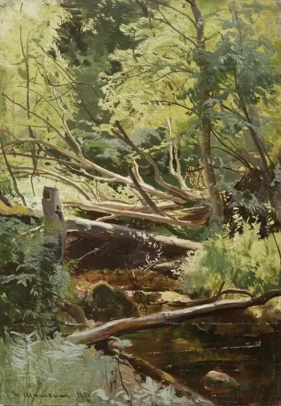Ruisseau dans la forêt - Ivan Chichkine image 1 copie peinte à la main à l’huile