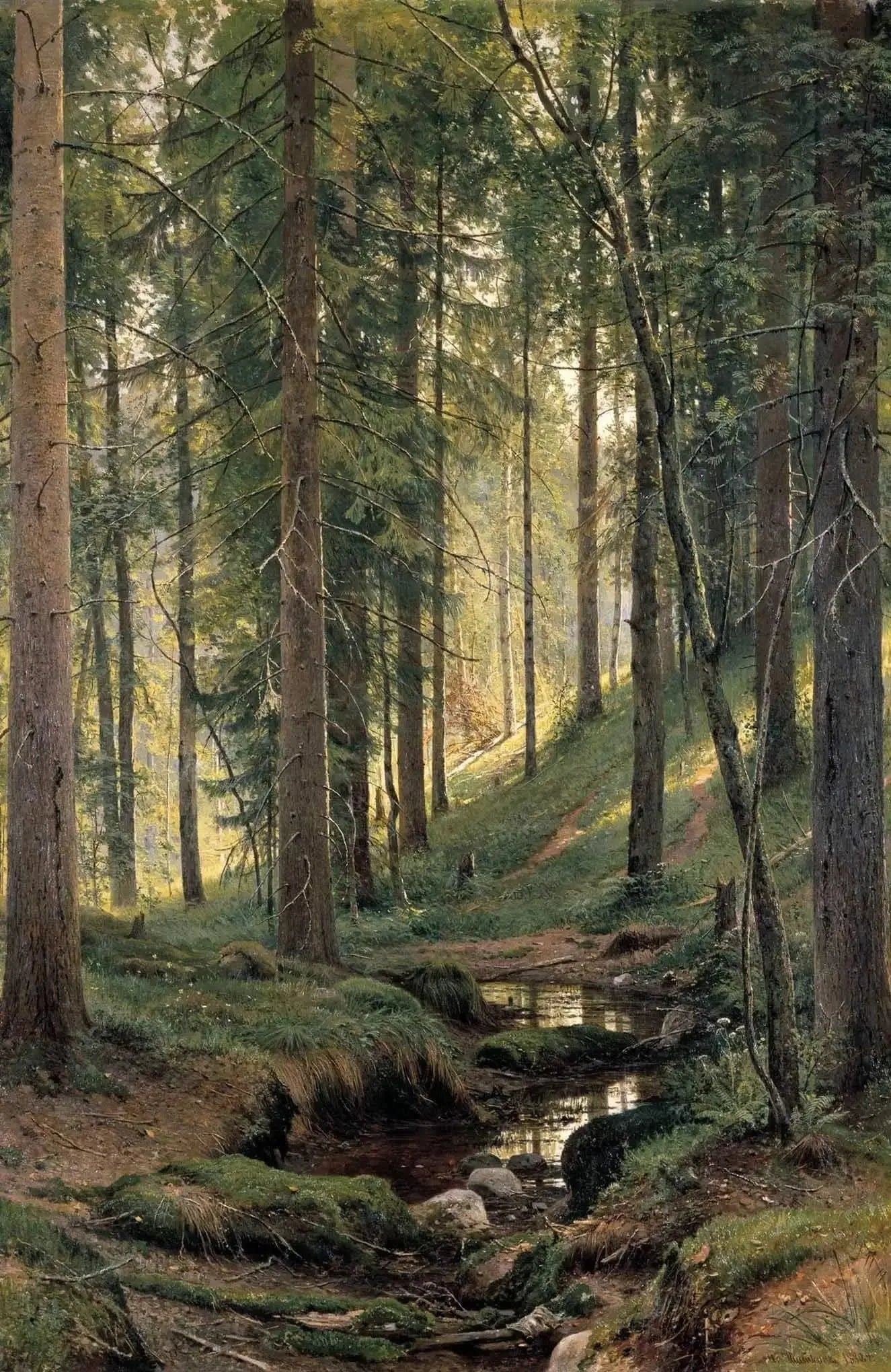 Ruisseau dans la forêt (Sur la pente) - Ivan Chichkine image 1 reproduction d’œuvre d’art à l’huile