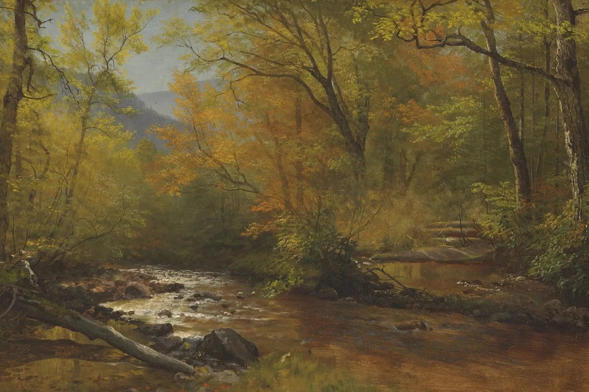 Ruisseau dans les bois - Albert Bierstadt image 1 copie peinte à la main à l’huile