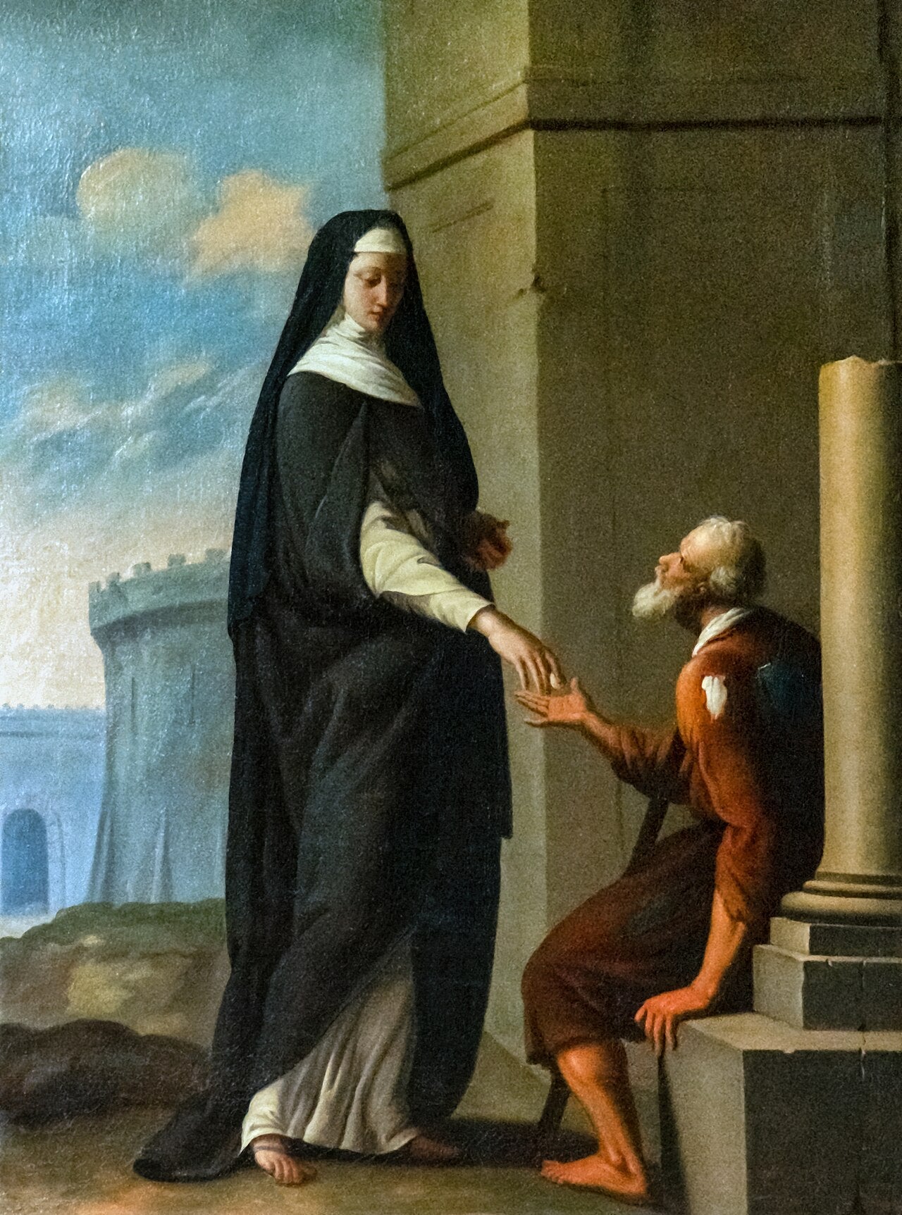 Sœur carmélite donnant l'aumône - Eustache Le Sueur image 1 reproduction d’œuvre d’art à l’huile