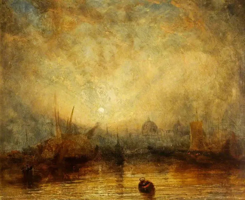Sailing and Other Vessels at Sunset with a View towards the Domes of a City (probably Venice) - J. M. W. Turner