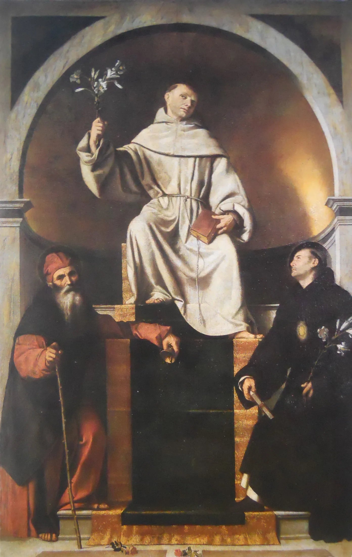 Saint Antoine de Padoue avec les saints Antoine l'Abbé et Nicolas de Tolentino - Alessandro Bonvicino image 1 reproduction artisanale de tableau