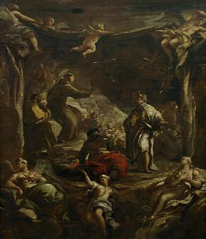 Saint Antoine de Padoue réprimandant le tyran Ezzelino - Luca Giordano image 1 copie de tableau peinte à la main