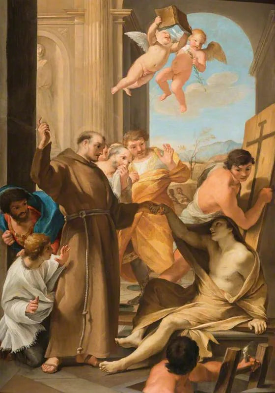 Saint Antoine de Padoue ressuscitant un mort - Andrea Sacchi image 1 tableau peint à l’huile sur toile