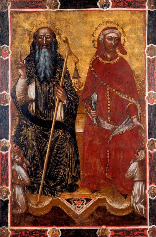 Saint Antoine l'Abbé et Saint Éloi avec deux paires de fidèles agenouillés (un côté d'une bannière processionnelle) (autrefois attribué à Barnaba da Modena) - Spinello Aretino image 1 copie de tableau peinte à la main