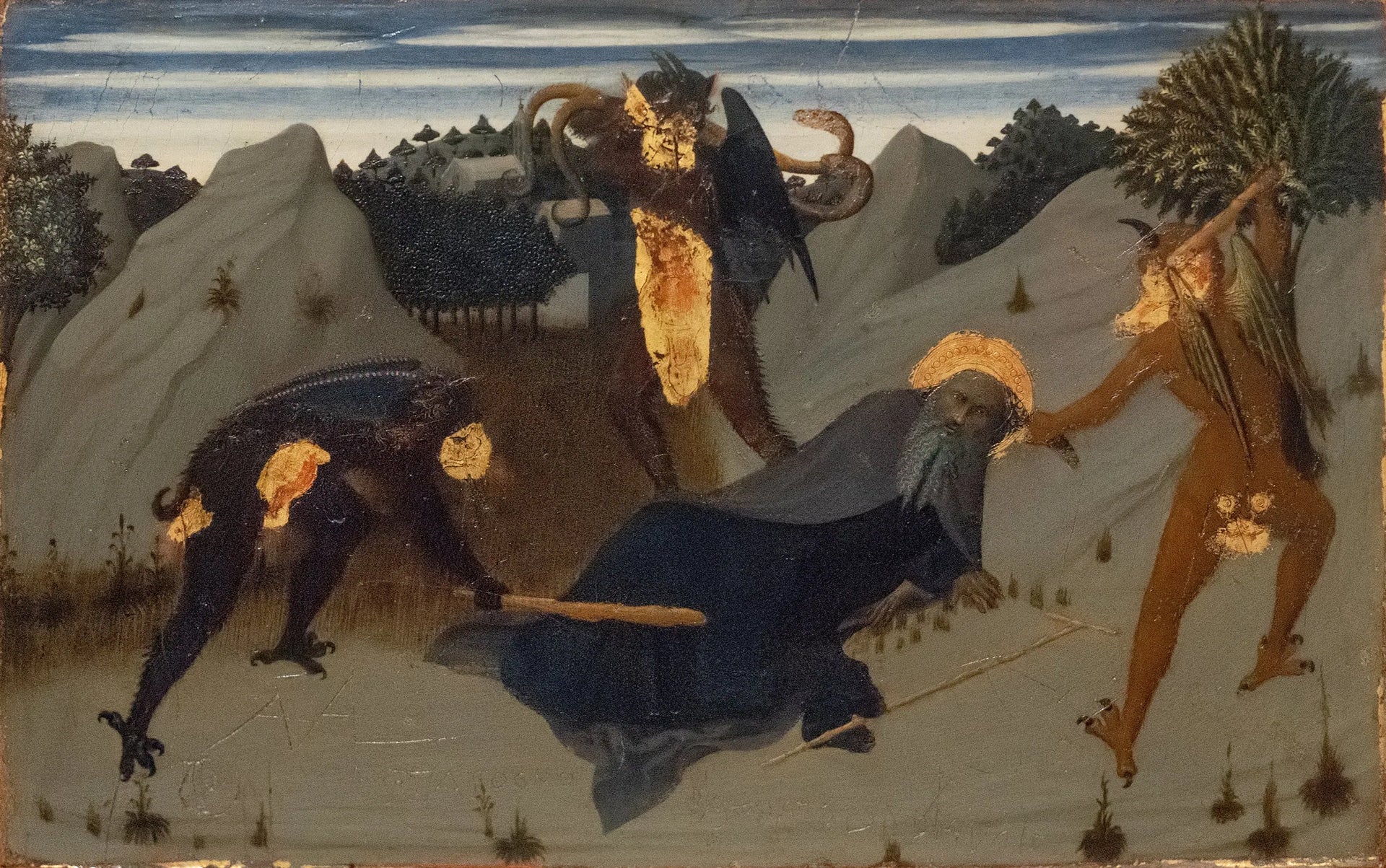 Saint Antoine persécuté par les Démons - Stefano di Giovanni (Sassetta) image 1 tableau peint à l’huile sur toile