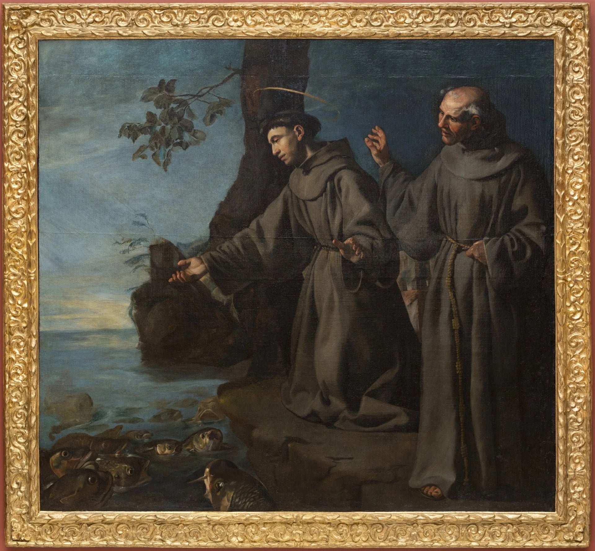 Saint Antoine prêchant aux poissons - Francisco de Herrera le Vieux image 1 copie peinte à la main à l’huile