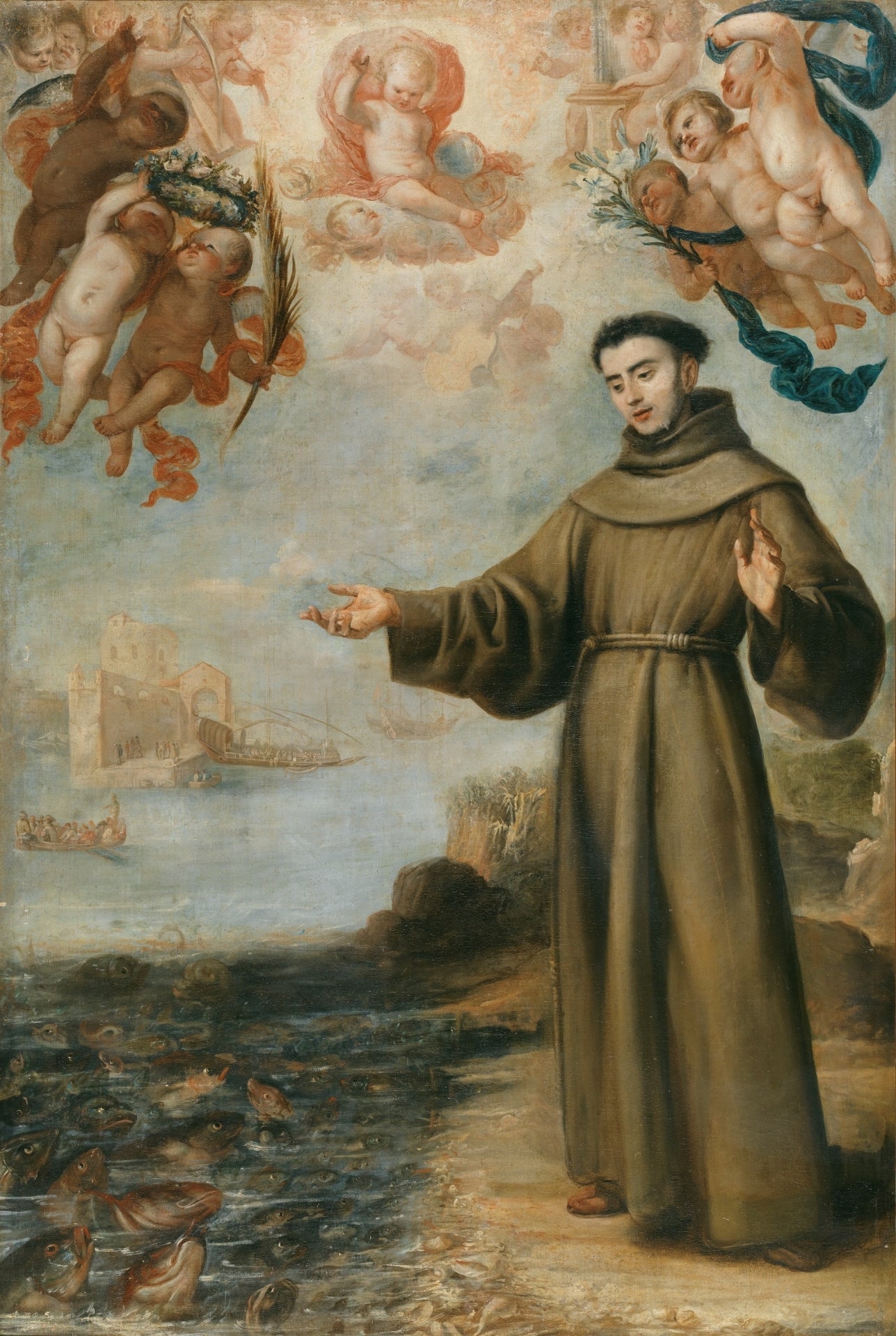 Saint Antoine prêchant aux poissons - Juan Carreño de Miranda image 1 reproduction d’œuvre d’art à l’huile