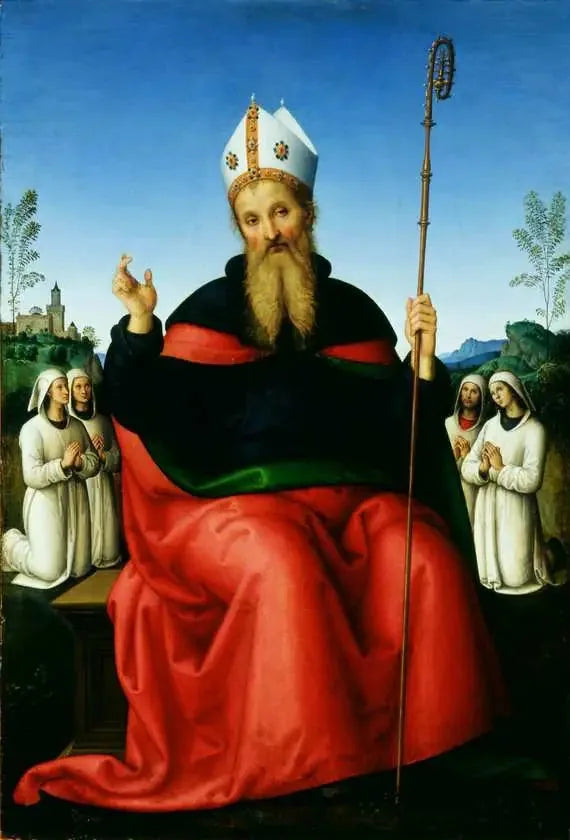 Saint Augustin avec les membres de la Confrérie de Pérouse - Pietro Perugino image 1 copie de tableau peinte à la main
