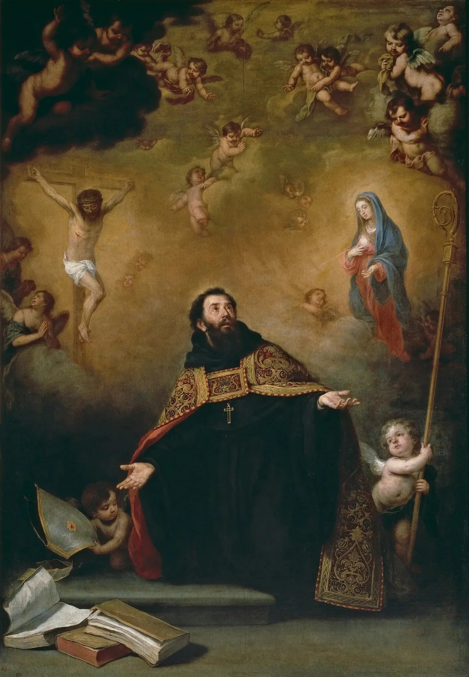 Saint Augustin entre le Christ et la Vierge - Bartolomé Esteban Murillo image 1 reproduction de peinture à l’huile