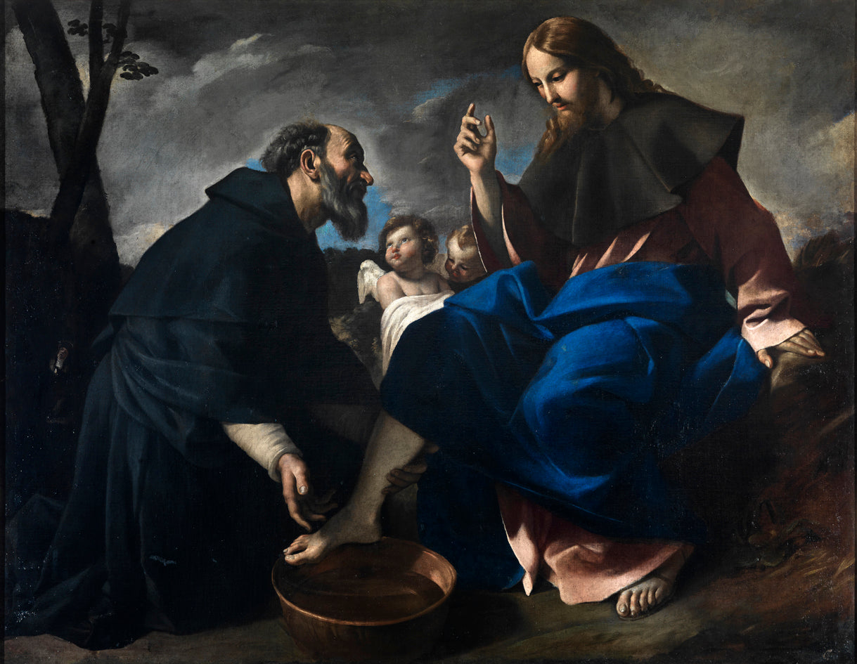 Saint Augustin lavant les pieds du Christ - Giovanni Lanfranco image 1 copie de tableau peinte à la main