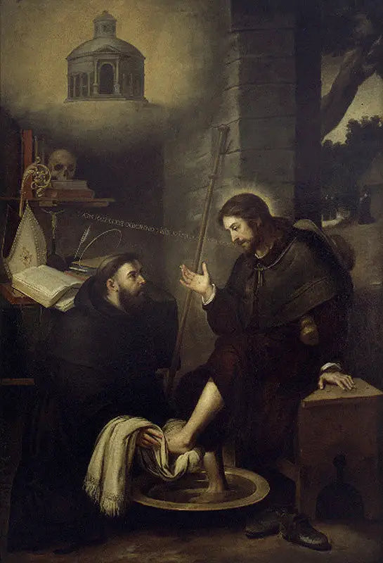 Saint Augustin lave les pieds du Christ - Bartolomé Esteban Murillo image 1 copie de tableau peinte à la main