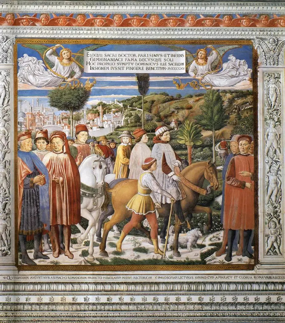Saint Augustin partant pour Milan (scène 7, mur sud) - Benozzo Gozzoli image 1 copie peinte à la main à l’huile