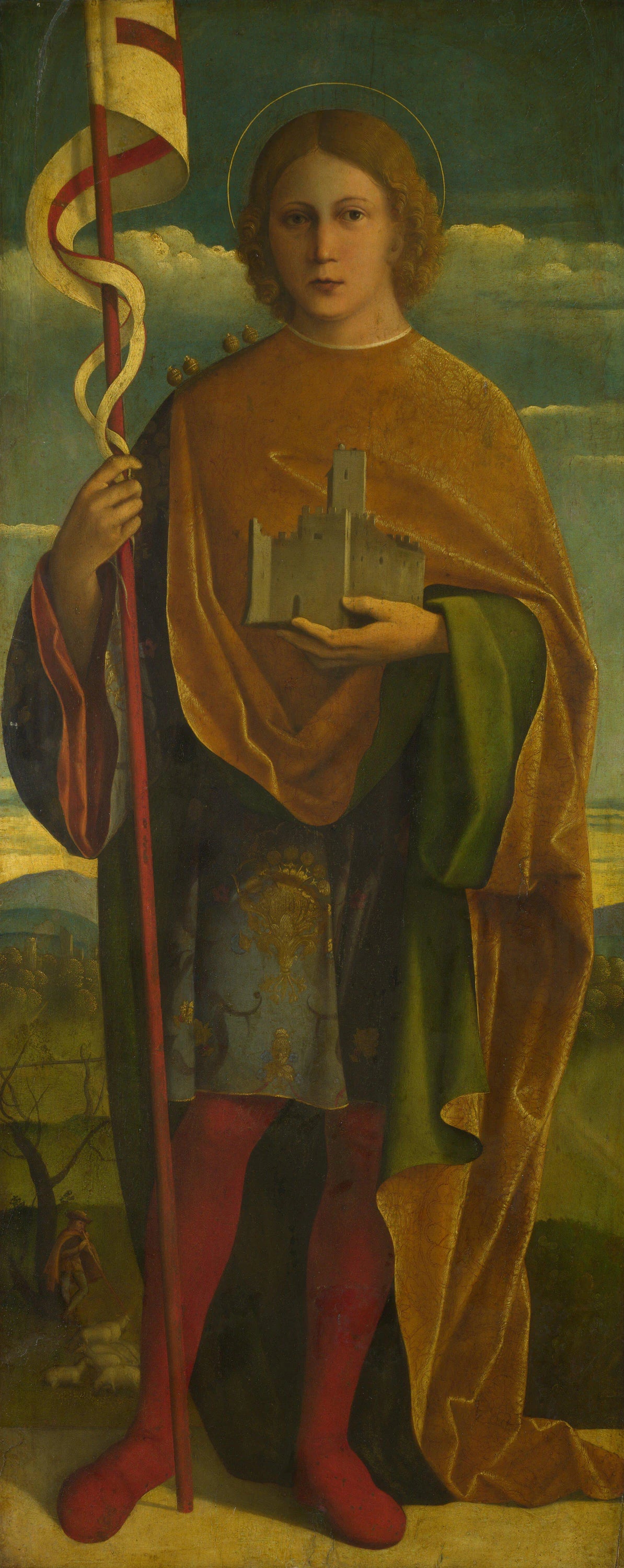 Un saint avec une forteresse et une bannière - Girolamo da Santa Croce