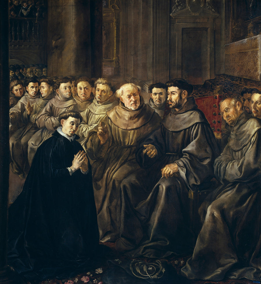 Saint Bonaventure reçoit l'habit des mains de saint François - Francisco de Herrera le Vieux image 1 copie de tableau peinte à la main