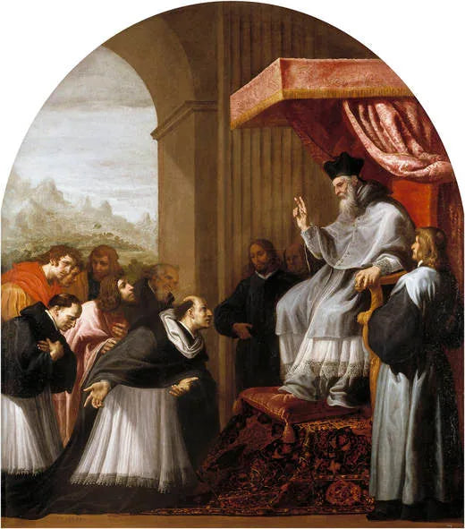 Saint Bruno et ses six compagnons rendent visite à saint Hugo - Vincenzo Carducci image 1 copie de tableau peinte à la main