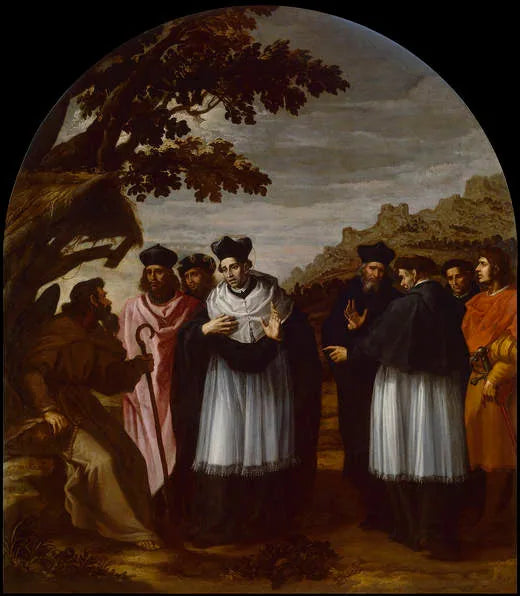 Saint Bruno et ses six compagnons rendent visite à un ermite - Vincenzo Carducci image 1 tableau peint à l’huile sur toile