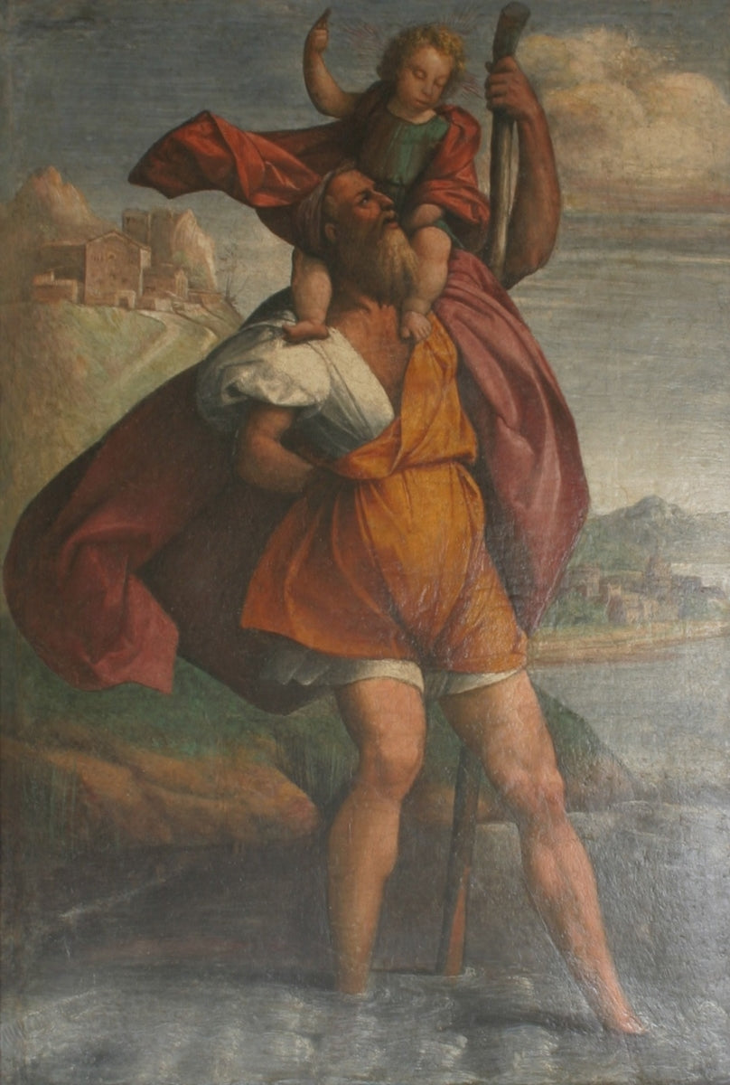 Saint Christophe portant l'Enfant Jésus à travers une rivière - Benvenuto Tisi image 1 tableau peint à l’huile sur toile