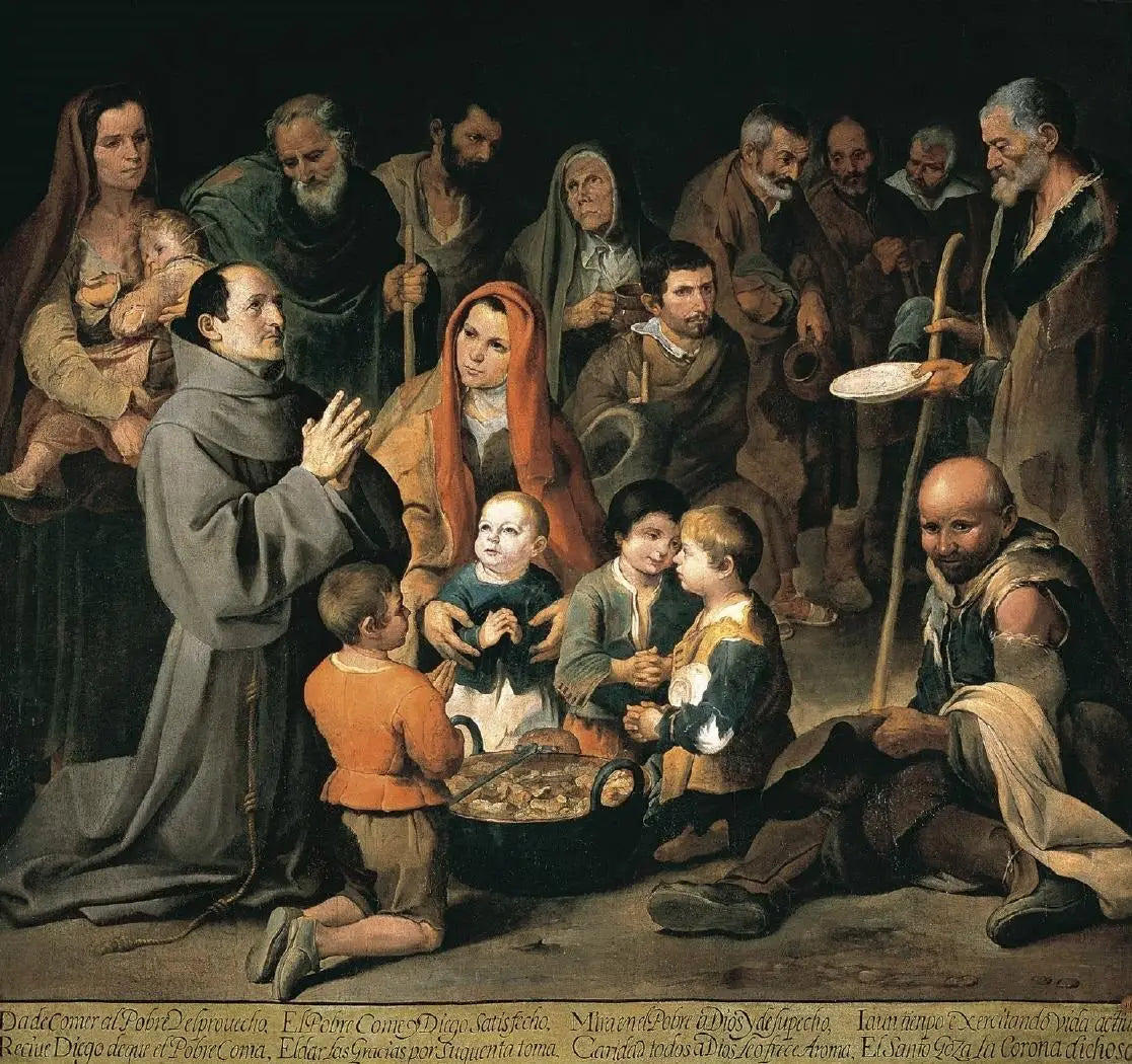 Saint Didaque d'Alcalá nourrissant les pauvres - Bartolomé Esteban Murillo image 1 reproduction artisanale de tableau