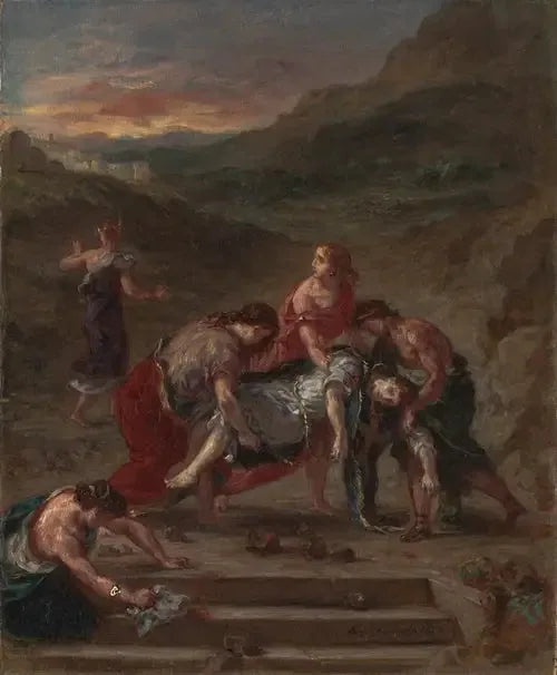 Saint Etienne emporté par ses disciples - Eugène Delacroix image 1 copie peinte à la main à l’huile