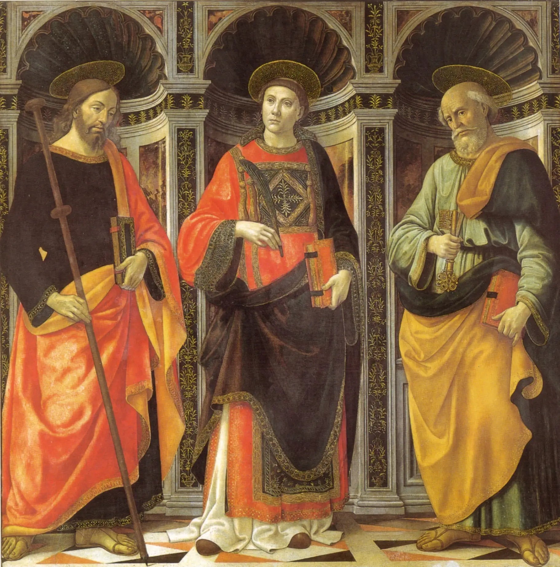 Saint Étienne entre les saints Jacques et Pierre - Domenico Ghirlandaio image 1 tableau peint à l’huile sur toile