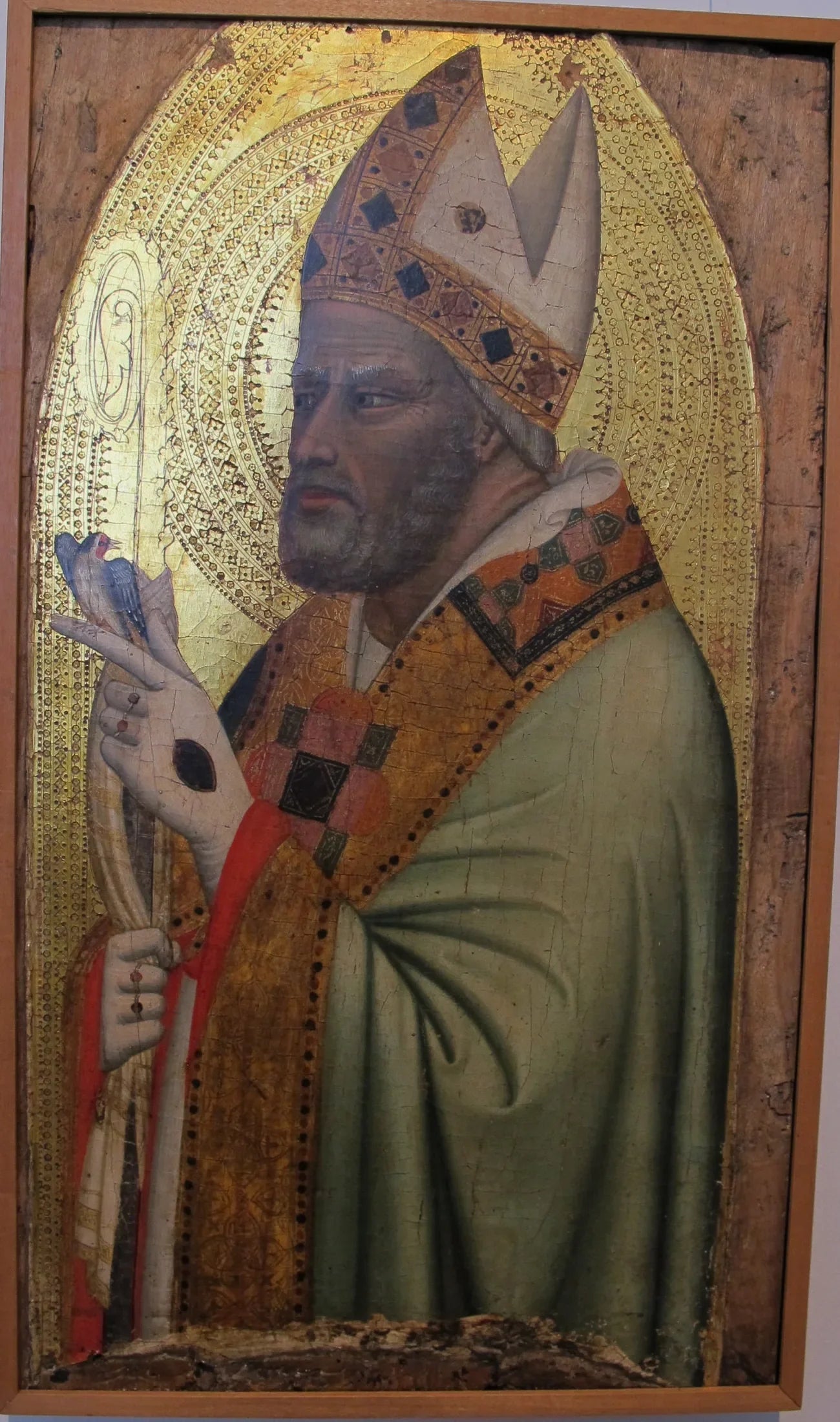 Saint évêque avec un chardonneret - Bernardo Daddi image 1 copie peinte à la main à l’huile