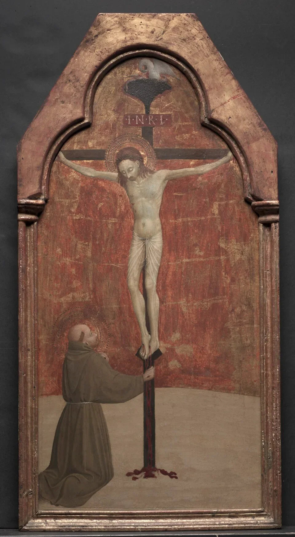 Saint François agenouillé devant le Christ en croix - Sassetta image 1 tableau peint à l’huile sur toile