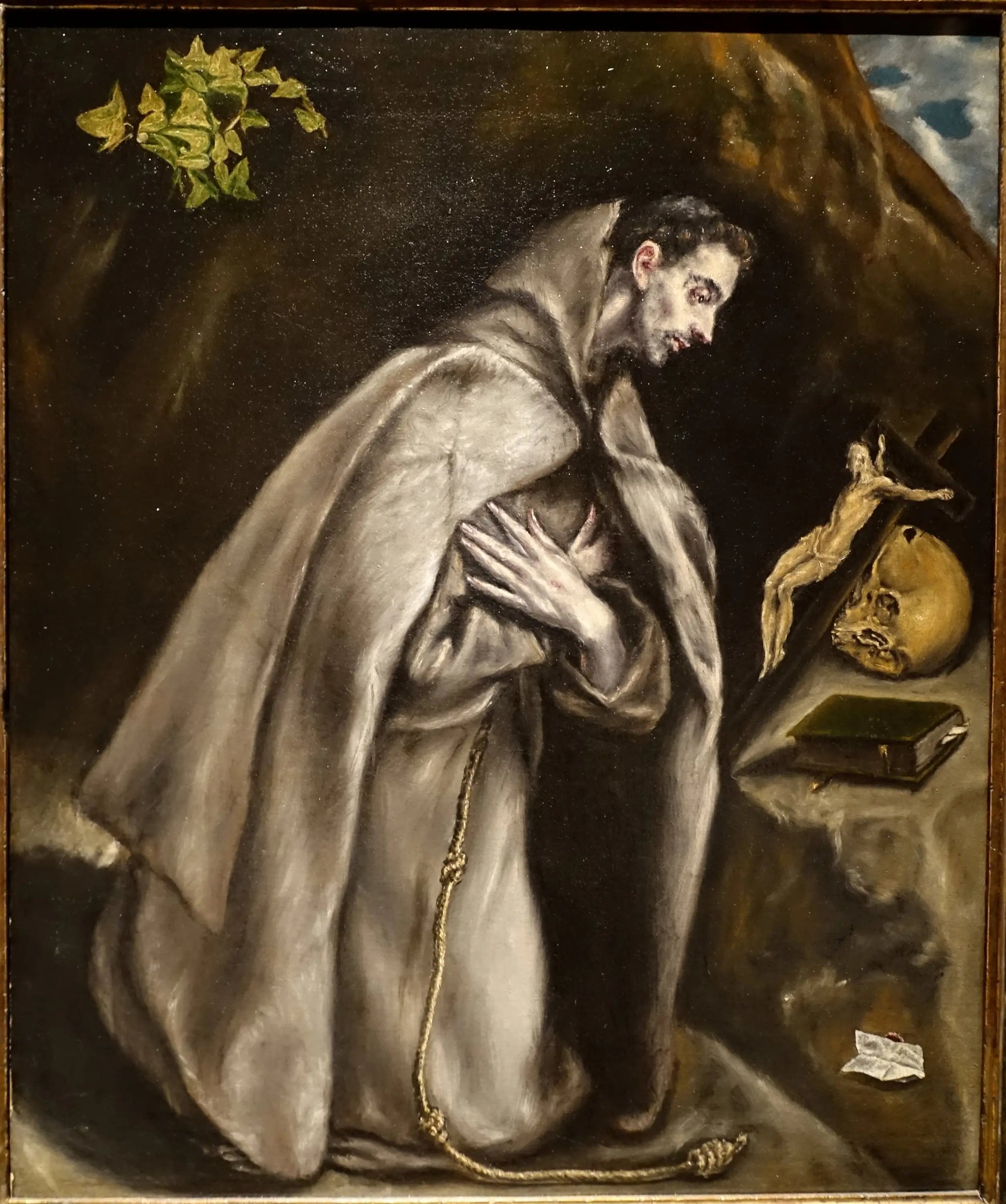 Saint François agenouillé en méditation - El Greco image 1 copie peinte à la main à l’huile