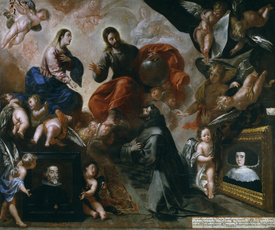 Saint François d'Assise à la Porziuncola avec les donateurs Antonio Contreras et María Amezquita - Francisco Caro