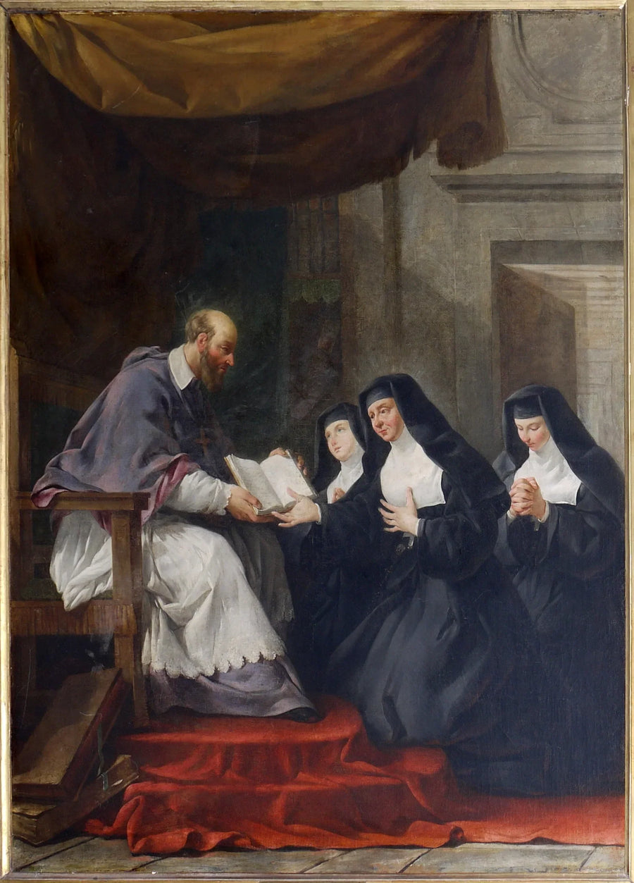 Saint François de Sales donnant à sainte Jeanne de Chantal la règle de l'ordre de la Visitation - Noël Hallé image 1 reproduction artisanale de tableau