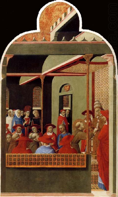 Saint François devant le pape Honorius III - Stefano di Giovanni (Sassetta) image 1 reproduction de peinture à l’huile