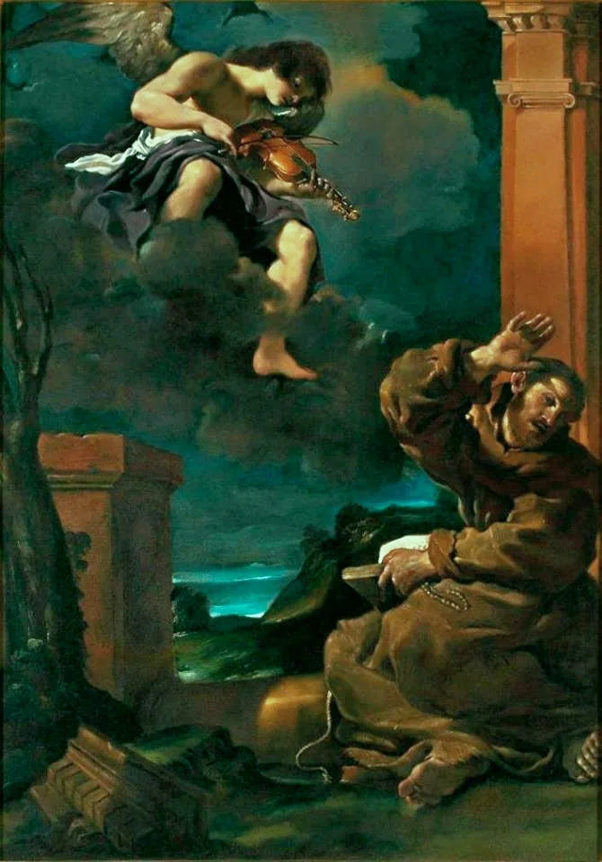 Saint François en extase avec un ange musicien - Guercino image 1 reproduction artisanale de tableau