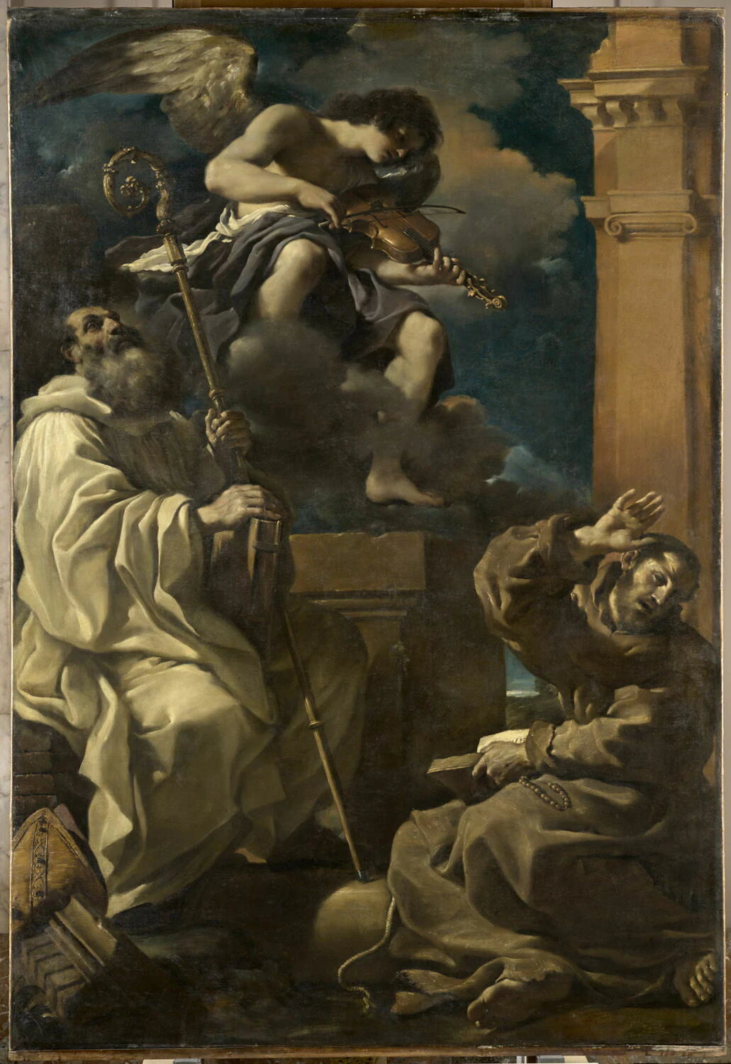 Saint François en extase et saint Benoît avec un ange musicien - Il Guercino Le Guerchin