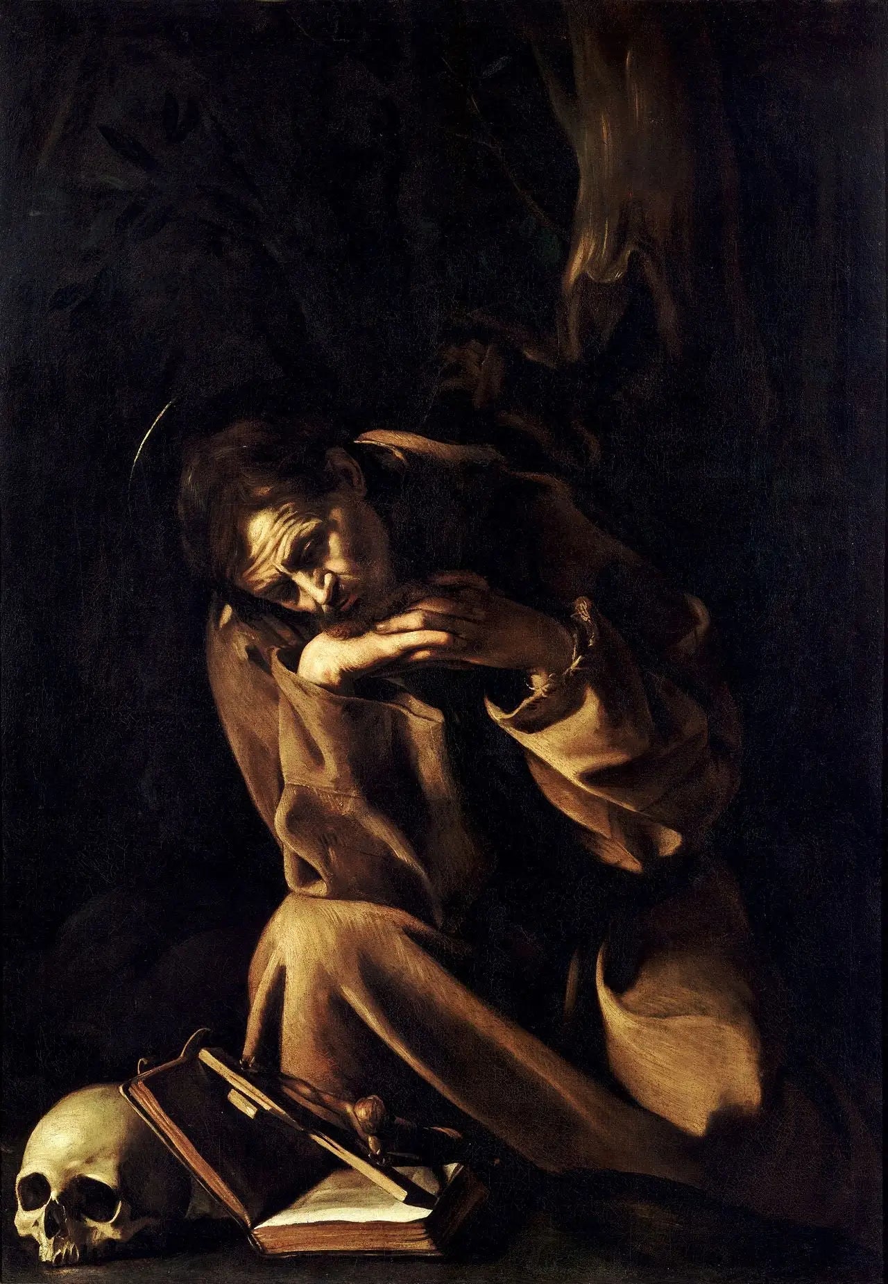 Saint François en méditation sur le crucifix - Le Caravage image 1 reproduction d’œuvre d’art à l’huile