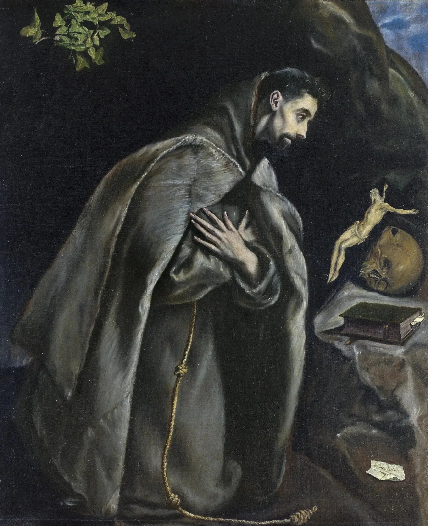 Saint François en prière devant le Crucifix - El Greco image 1 copie de tableau peinte à la main